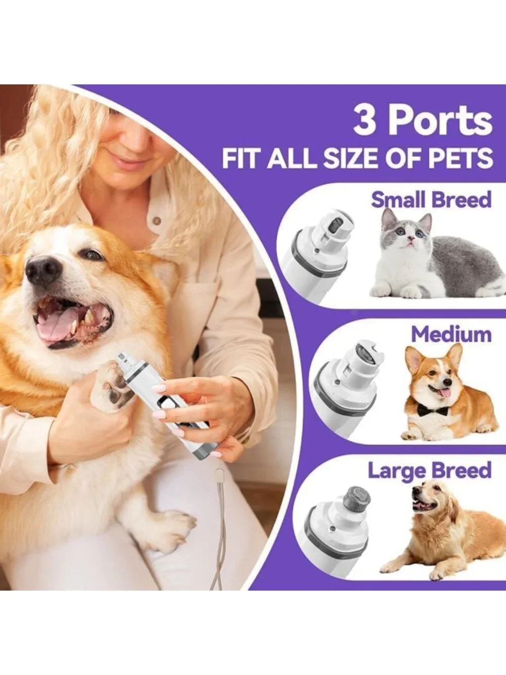 Ultra-Quiet Dog & Cat Nail Grinder with LED Light - Painless Pet Nail Trimmer